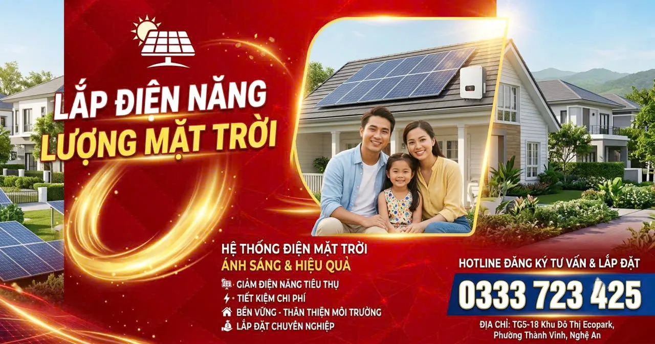 Lắp đặt hệ thống điện năng lượng mặt trời cho gia đình & doanh nghiệp – Tiết kiệm 90% tiền điện, tăng giá trị bất động sản. Nhận báo giá ngay hôm nay!